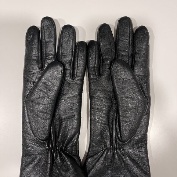 Genuine Leather Gloves with Rose Embroidery - Black - Size S - Picture 2 of 2
